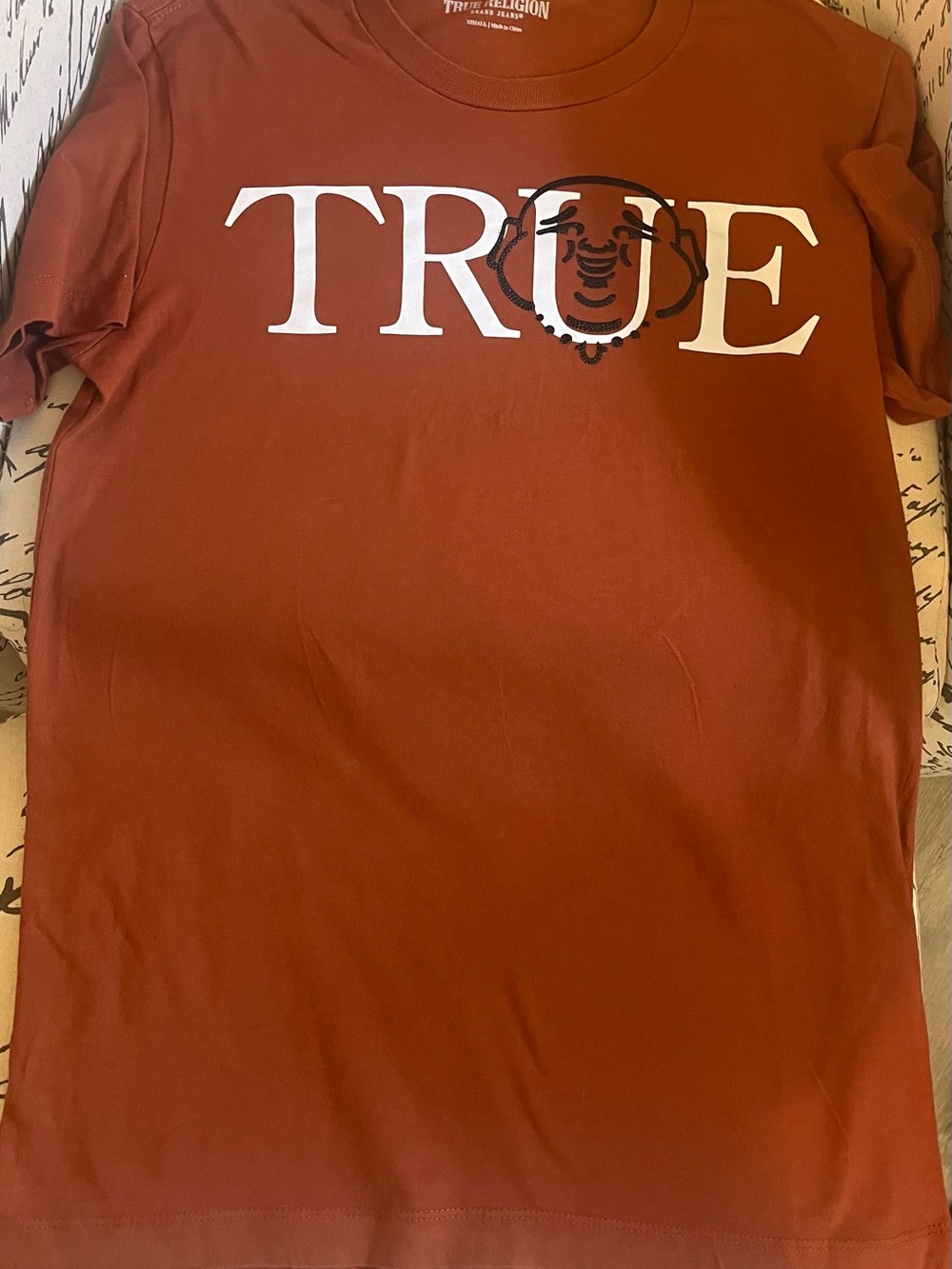 True Religion Men's Rust Orange Logo Crew Tee